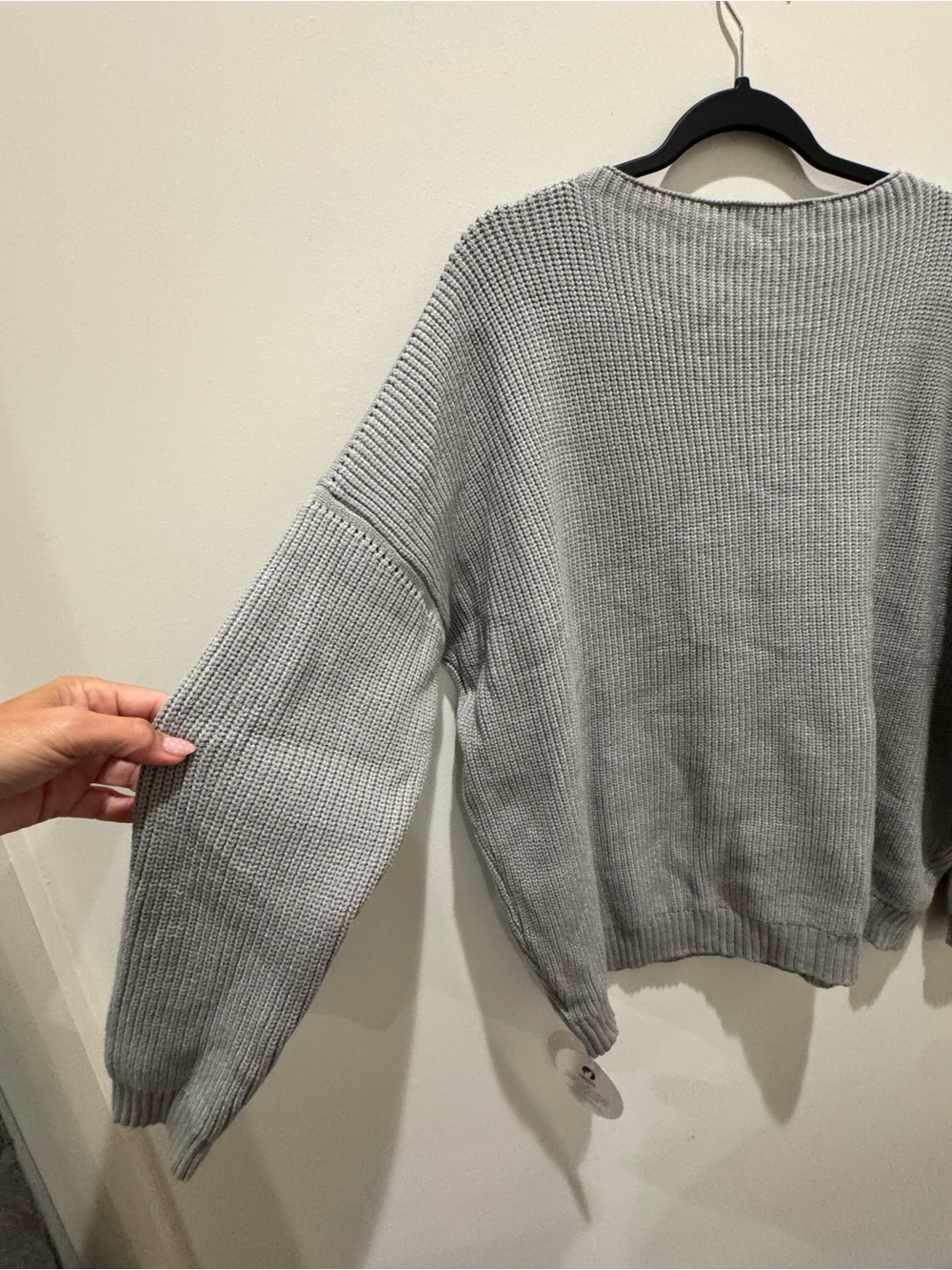 Relaxed Light Gray Ribbed Crewneck Sweater - Picture 4 of 9
